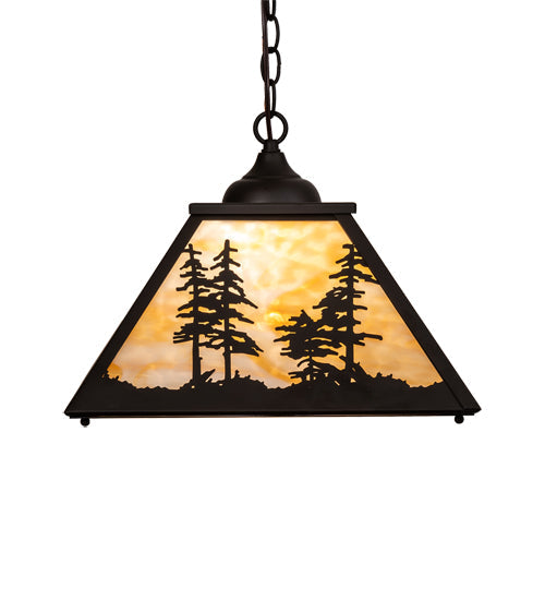 Meyda Lighting Tall Pines 31202 22" Oil Rubbed Bronze Pendant Light With Beige Shade Glass