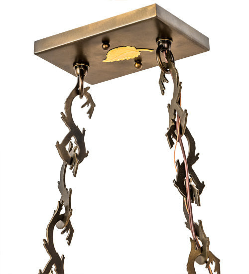 Meyda Lighting Tall Pines 33" 6-Light Antique Copper Island Pendant Light With Amber Mica Shade Glass
