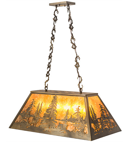 Meyda Lighting Tall Pines 33" 6-Light Antique Copper Island Pendant Light With Amber Mica Shade Glass