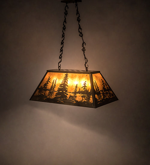 Meyda Lighting Tall Pines 33" 6-Light Antique Copper Island Pendant Light With Amber Mica Shade Glass