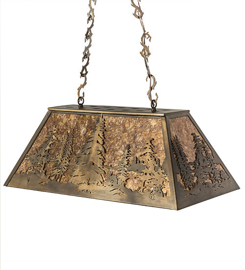 Meyda Lighting Tall Pines 33" 6-Light Antique Copper Island Pendant Light With Amber Mica Shade Glass