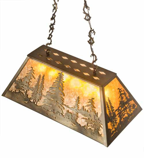 Meyda Lighting Tall Pines 33" 6-Light Antique Copper Island Pendant Light With Amber Mica Shade Glass