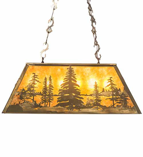 Meyda Lighting Tall Pines 33" 6-Light Antique Copper Island Pendant Light With Amber Mica Shade Glass
