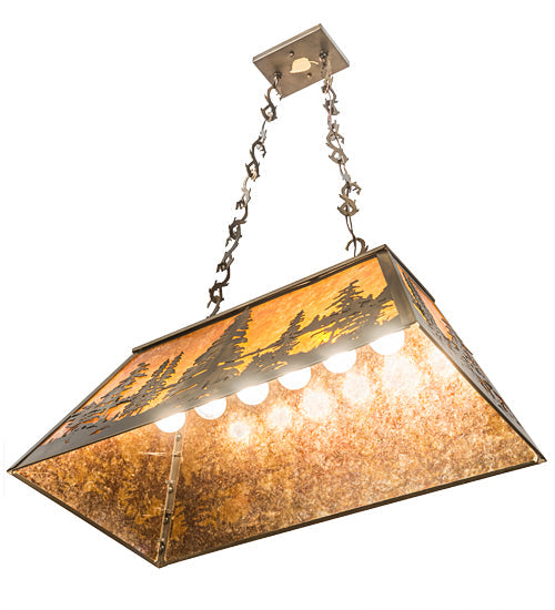 Meyda Lighting Tall Pines 33" 6-Light Antique Copper Island Pendant Light With Amber Mica Shade Glass