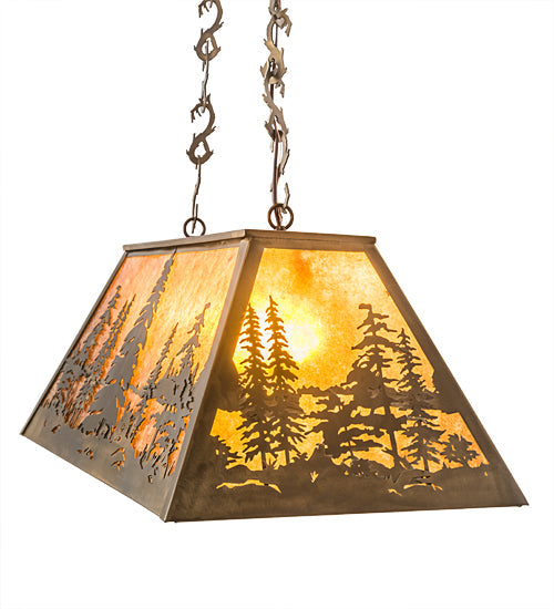 Meyda Lighting Tall Pines 33" 6-Light Antique Copper Island Pendant Light With Amber Mica Shade Glass