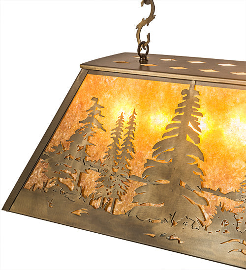 Meyda Lighting Tall Pines 33" 6-Light Antique Copper Island Pendant Light With Amber Mica Shade Glass