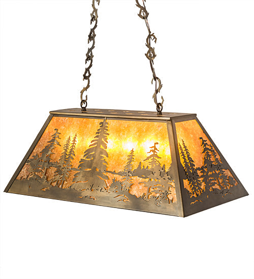 Meyda Lighting Tall Pines 33" 6-Light Antique Copper Island Pendant Light With Amber Mica Shade Glass