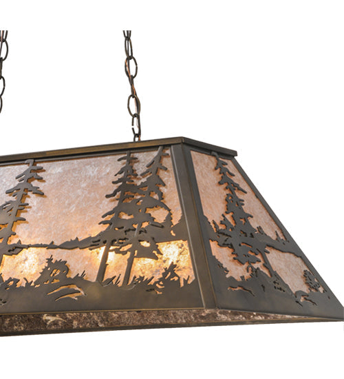 Meyda Lighting Tall Pines 33" 6-Light Antique Copper Island Pendant Light With Silver Mica Shade Glass