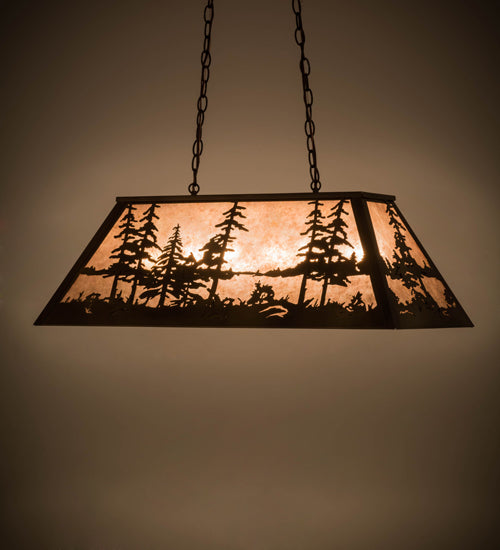 Meyda Lighting Tall Pines 33" 6-Light Antique Copper Island Pendant Light With Silver Mica Shade Glass
