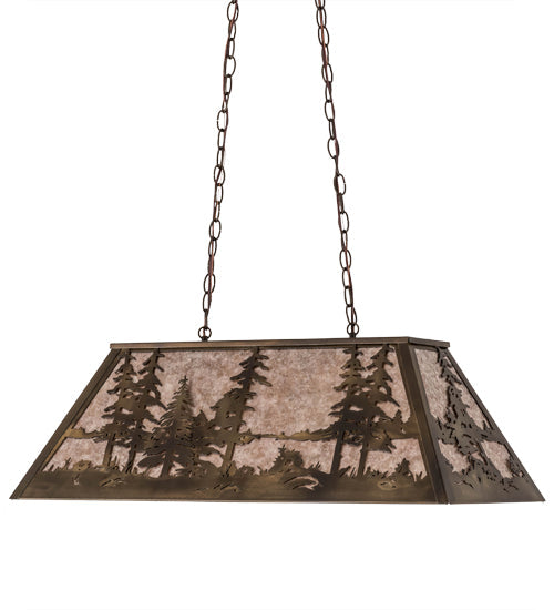 Meyda Lighting Tall Pines 33" 6-Light Antique Copper Island Pendant Light With Silver Mica Shade Glass