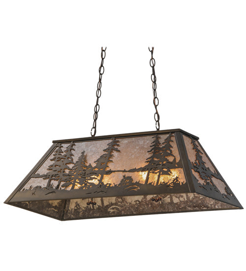 Meyda Lighting Tall Pines 33" 6-Light Antique Copper Island Pendant Light With Silver Mica Shade Glass