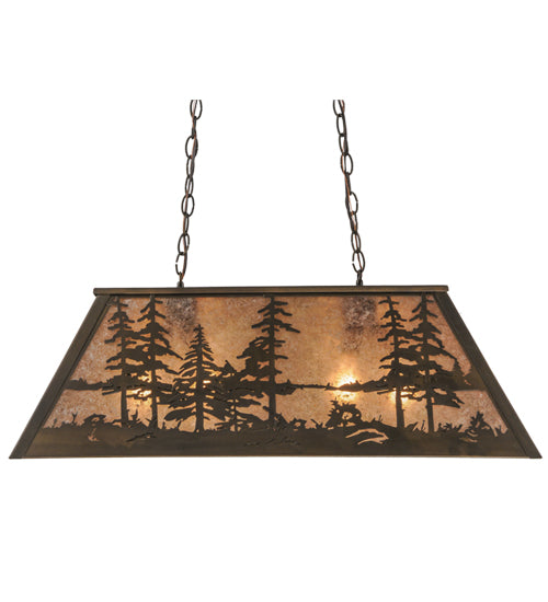 Meyda Lighting Tall Pines 33" 6-Light Antique Copper Island Pendant Light With Silver Mica Shade Glass