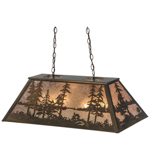 Meyda Lighting Tall Pines 33" 6-Light Antique Copper Island Pendant Light With Silver Mica Shade Glass
