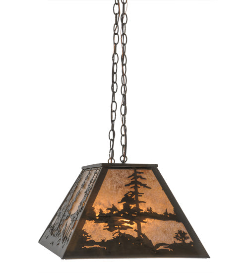 Meyda Lighting Tall Pines 33" 6-Light Antique Copper Island Pendant Light With Silver Mica Shade Glass