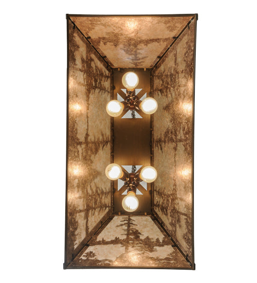 Meyda Lighting Tall Pines 33" 6-Light Antique Copper Island Pendant Light With Silver Mica Shade Glass