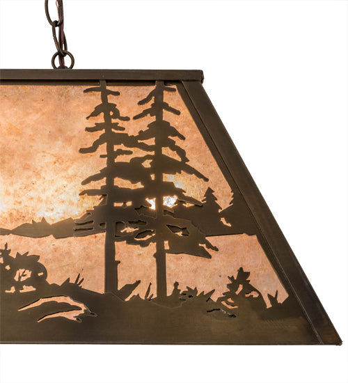 Meyda Lighting Tall Pines 33" 6-Light Antique Copper Island Pendant Light With Silver Mica Shade Glass
