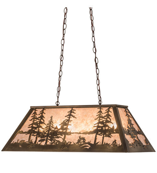 Meyda Lighting Tall Pines 33" 6-Light Antique Copper Island Pendant Light With Silver Mica Shade Glass