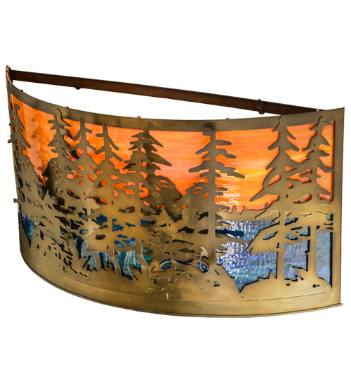 Meyda Lighting Tall Pines 36" 2-Light Antique Copper Wall Sconce With Orange & Blue Art Shade Glass