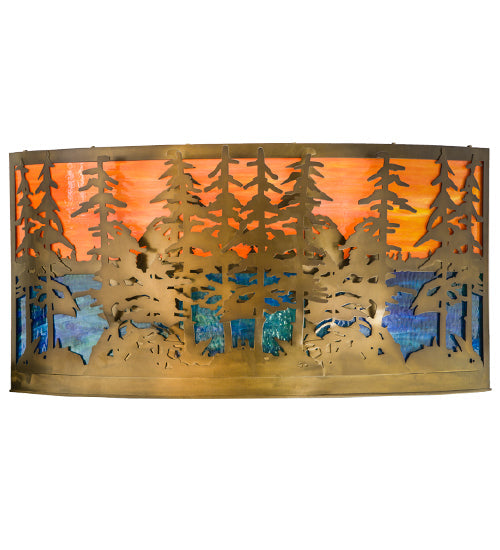 Meyda Lighting Tall Pines 36" 2-Light Antique Copper Wall Sconce With Orange & Blue Art Shade Glass