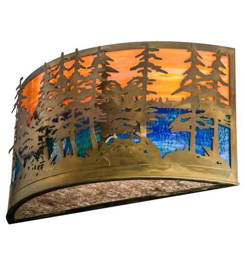 Meyda Lighting Tall Pines 36" 2-Light Antique Copper Wall Sconce With Orange & Blue Art Shade Glass