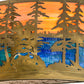 Meyda Lighting Tall Pines 36" 2-Light Antique Copper Wall Sconce With Orange & Blue Art Shade Glass