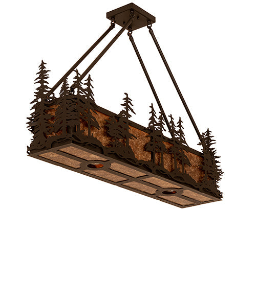 Meyda Lighting Tall Pines 36" 3-Light Solar Black Island Semi-flush Mount Light With Amber Mica Shade Glass