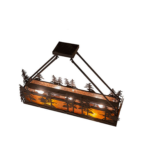 Meyda Lighting Tall Pines 36" 3-Light Solar Black Island Semi-flush Mount Light With Amber Mica Shade Glass
