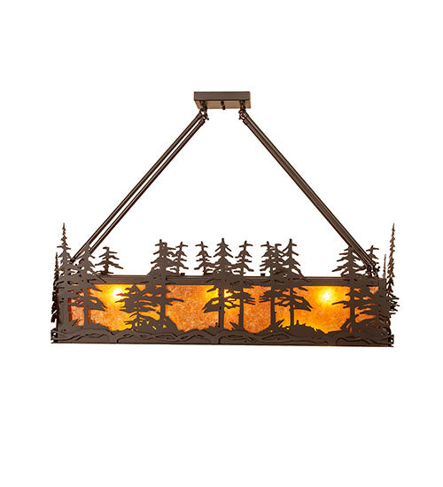 Meyda Lighting Tall Pines 36" 3-Light Solar Black Island Semi-flush Mount Light With Amber Mica Shade Glass