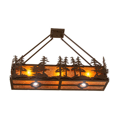 Meyda Lighting Tall Pines 36" 3-Light Solar Black Island Semi-flush Mount Light With Amber Mica Shade Glass