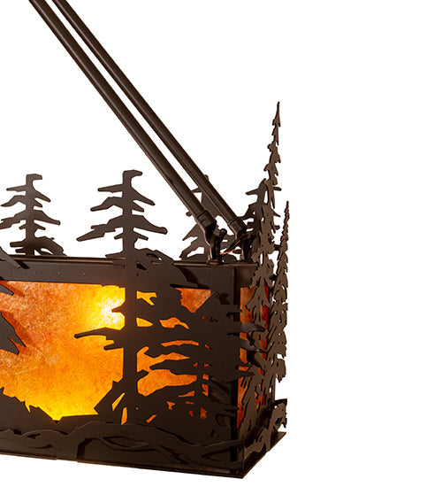 Meyda Lighting Tall Pines 36" 3-Light Solar Black Island Semi-flush Mount Light With Amber Mica Shade Glass