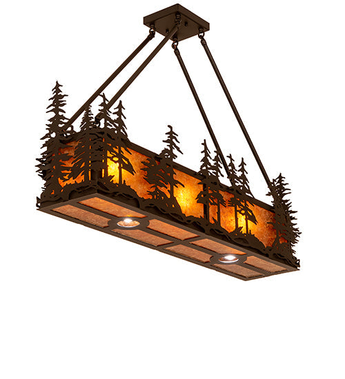 Meyda Lighting Tall Pines 36" 3-Light Solar Black Island Semi-flush Mount Light With Amber Mica Shade Glass