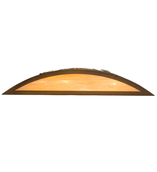 Meyda Lighting Tall Pines 36" 4-Light Antique Copper Bear & Deer Wall Sconce With Beige Iridescent Art Shade Glass