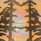 Meyda Lighting Tall Pines 36" 4-Light Antique Copper Bear & Deer Wall Sconce With Beige Iridescent Art Shade Glass
