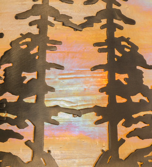 Meyda Lighting Tall Pines 36" 4-Light Antique Copper Bear & Deer Wall Sconce With Beige Iridescent Art Shade Glass