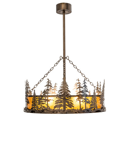 Meyda Lighting Tall Pines 36" 4-Light Antique Copper Inverted Pendant Light With Amber Mica Shade Glass