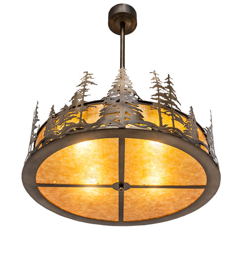 Meyda Lighting Tall Pines 36" 4-Light Antique Copper Inverted Pendant Light With Amber Mica Shade Glass