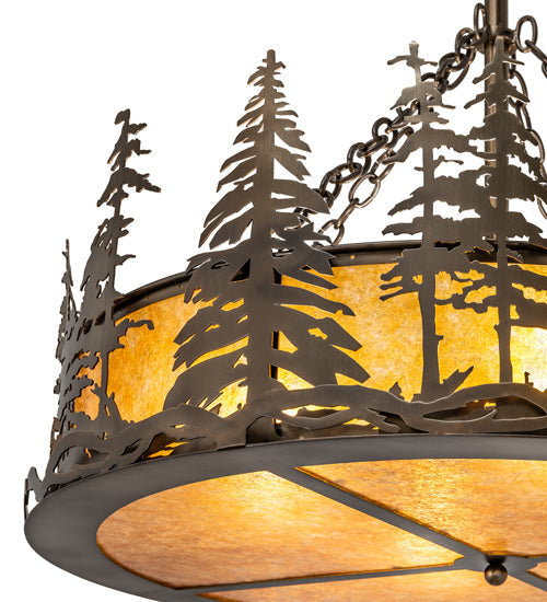 Meyda Lighting Tall Pines 36" 4-Light Antique Copper Inverted Pendant Light With Amber Mica Shade Glass