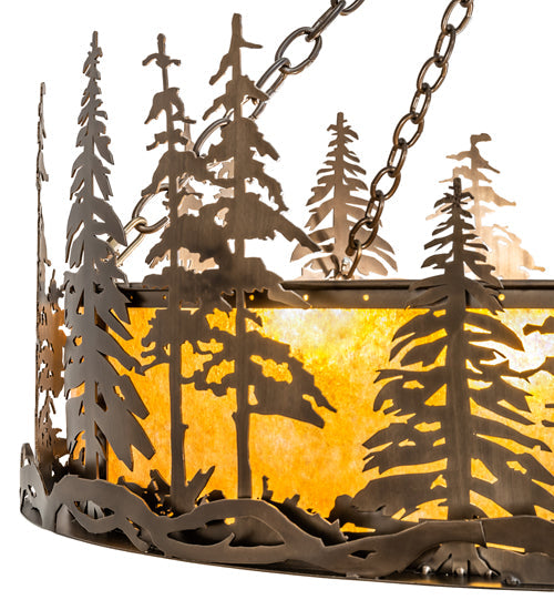 Meyda Lighting Tall Pines 36" 4-Light Antique Copper Inverted Pendant Light With Amber Mica Shade Glass