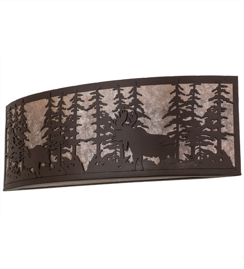 Meyda Lighting Tall Pines 36" 4-Light Cafe Noir Bear & Moose Wall Sconce With Silver Mica Shade Glass