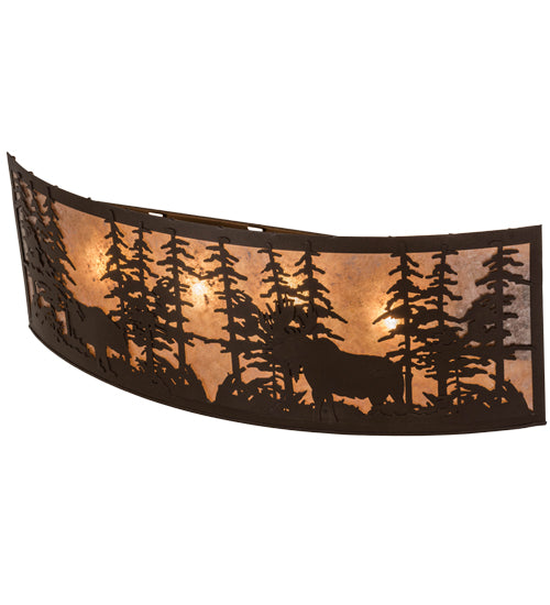Meyda Lighting Tall Pines 36" 4-Light Cafe Noir Bear & Moose Wall Sconce With Silver Mica Shade Glass