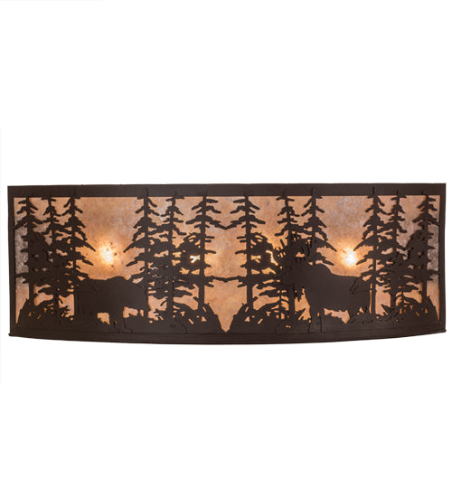 Meyda Lighting Tall Pines 36" 4-Light Cafe Noir Bear & Moose Wall Sconce With Silver Mica Shade Glass