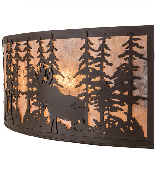 Meyda Lighting Tall Pines 36" 4-Light Cafe Noir Bear & Moose Wall Sconce With Silver Mica Shade Glass