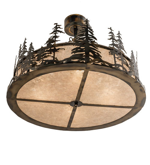 Meyda Lighting Tall Pines 36" 4-Light Light Burnished Antique Copper Inverted Pendant Light With Silver Mica Shade Glass