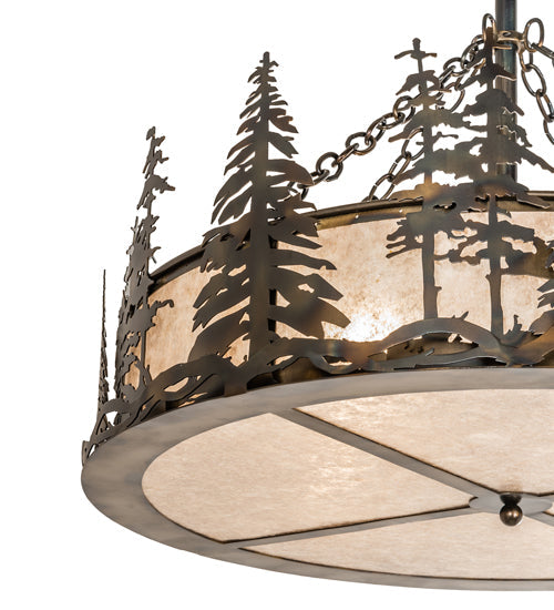 Meyda Lighting Tall Pines 36" 4-Light Light Burnished Antique Copper Inverted Pendant Light With Silver Mica Shade Glass