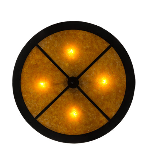 Meyda Lighting Tall Pines 36" 4-Light Textured Black Inverted Pendant Light With Amber Mica Shade Glass