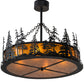 Meyda Lighting Tall Pines 36" 4-Light Textured Black Inverted Pendant Light With Amber Mica Shade Glass