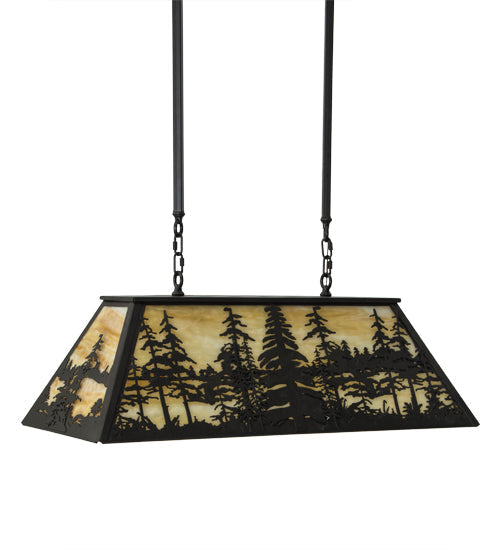 Meyda Lighting Tall Pines 36" 6-Light Timeless Bronze Island Pendant Light With Beige Shade Glass