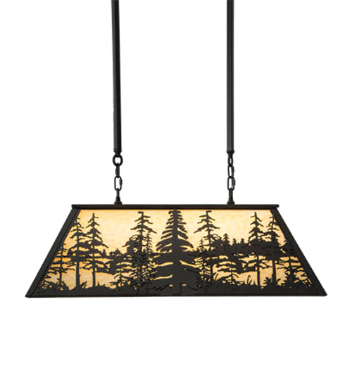 Meyda Lighting Tall Pines 36" 6-Light Timeless Bronze Island Pendant Light With Beige Shade Glass