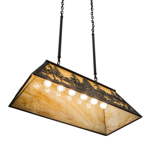Meyda Lighting Tall Pines 36" 6-Light Timeless Bronze Island Pendant Light With Beige Shade Glass
