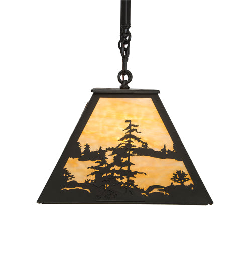 Meyda Lighting Tall Pines 36" 6-Light Timeless Bronze Island Pendant Light With Beige Shade Glass
